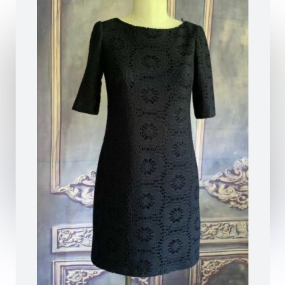 Adrianna Papell Grey Black Crochet Shift Dress, size 8